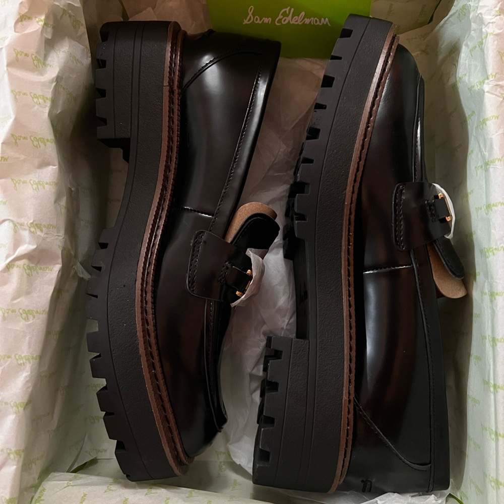 Sam Edelman NIB Womens Laurs Lug Sole Loafer Black Box Leather Sz.6.5M (New)